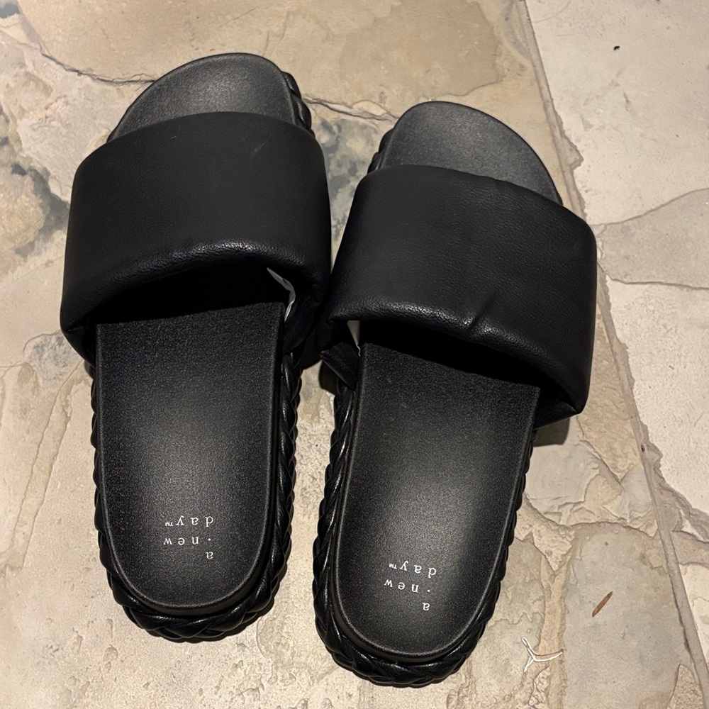 a new day Black Padded Slide Sandals with Braided Edge
